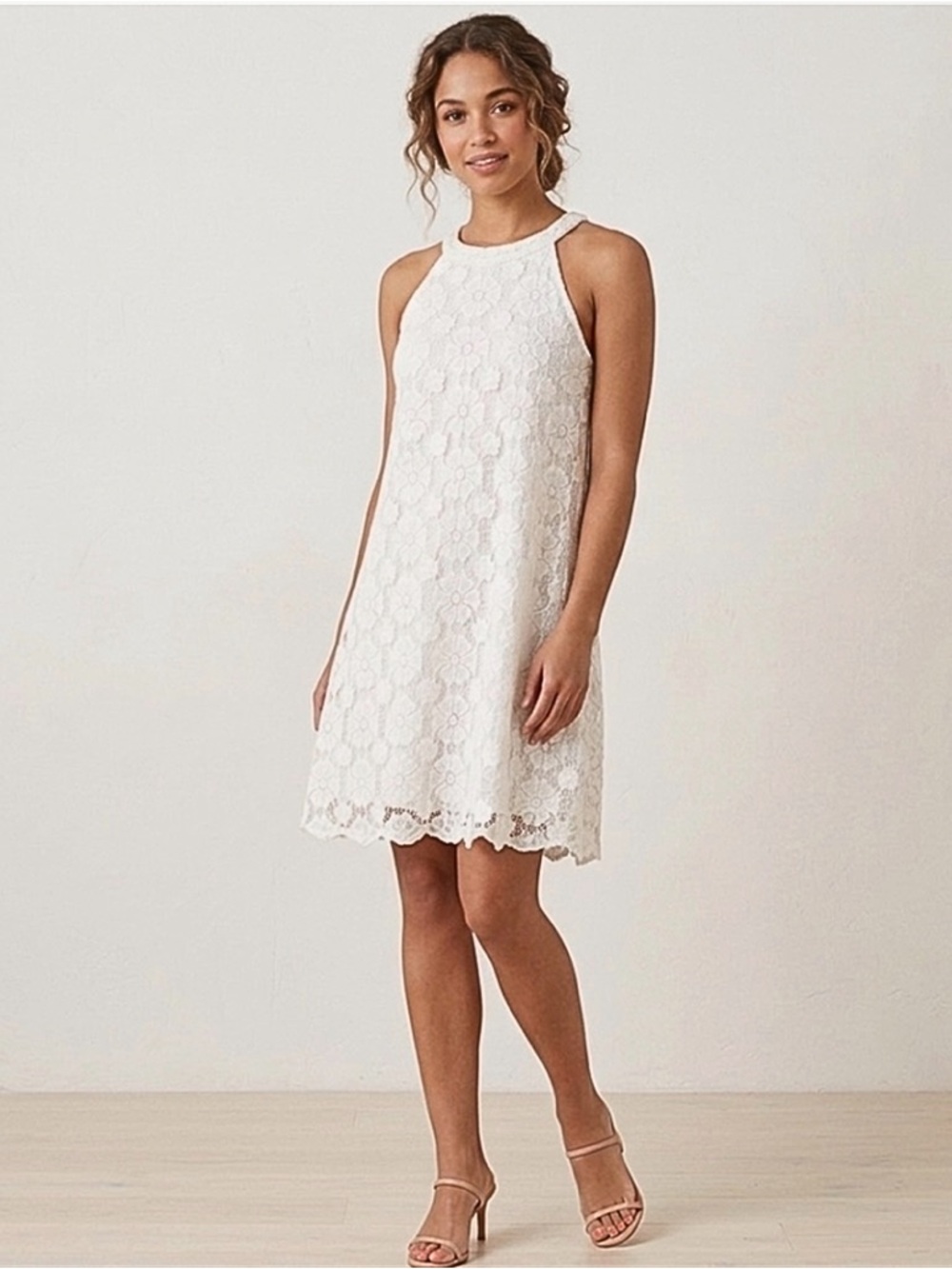 Altar’d State Ivory Floral Lace Calliel Halter Swing Dress Size Large - Picture 13 of 13
